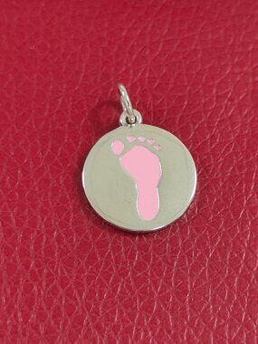 James Avery Pink Enamel Footprint Charm Sterling Silver Pendant with box